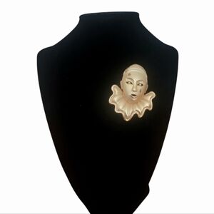 Vintage Pierrot Clown Brooch Gold Tone Enamel